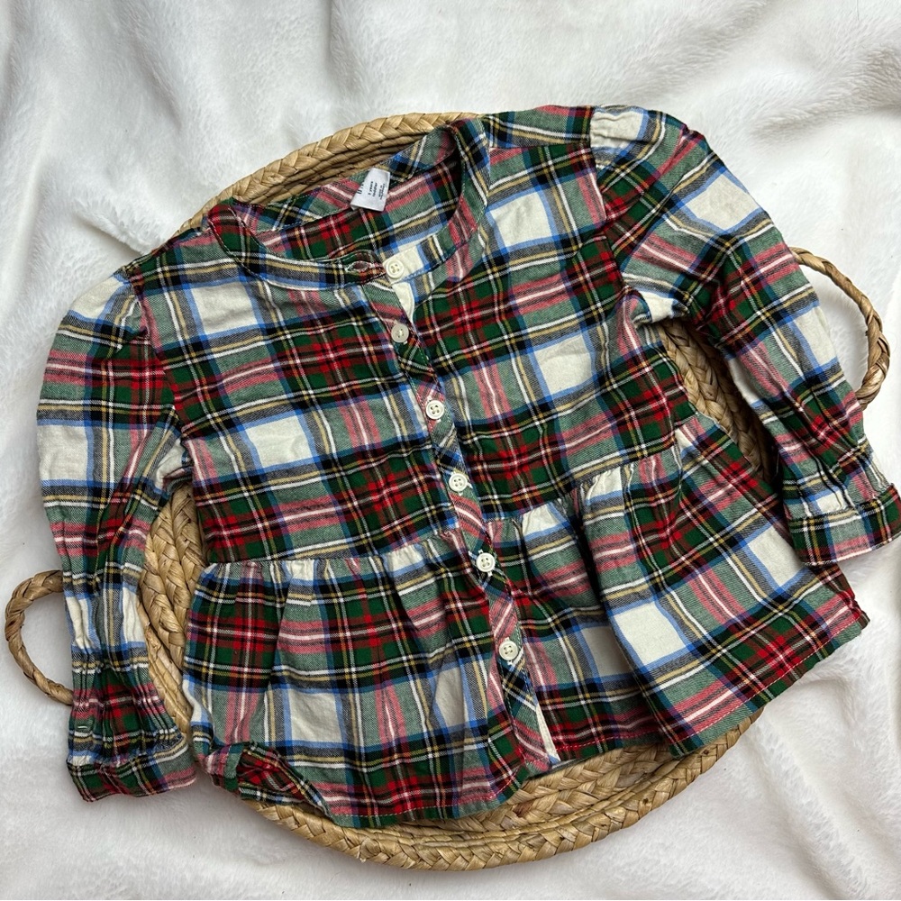 3T Gap Plaid Button Up Peplum Top